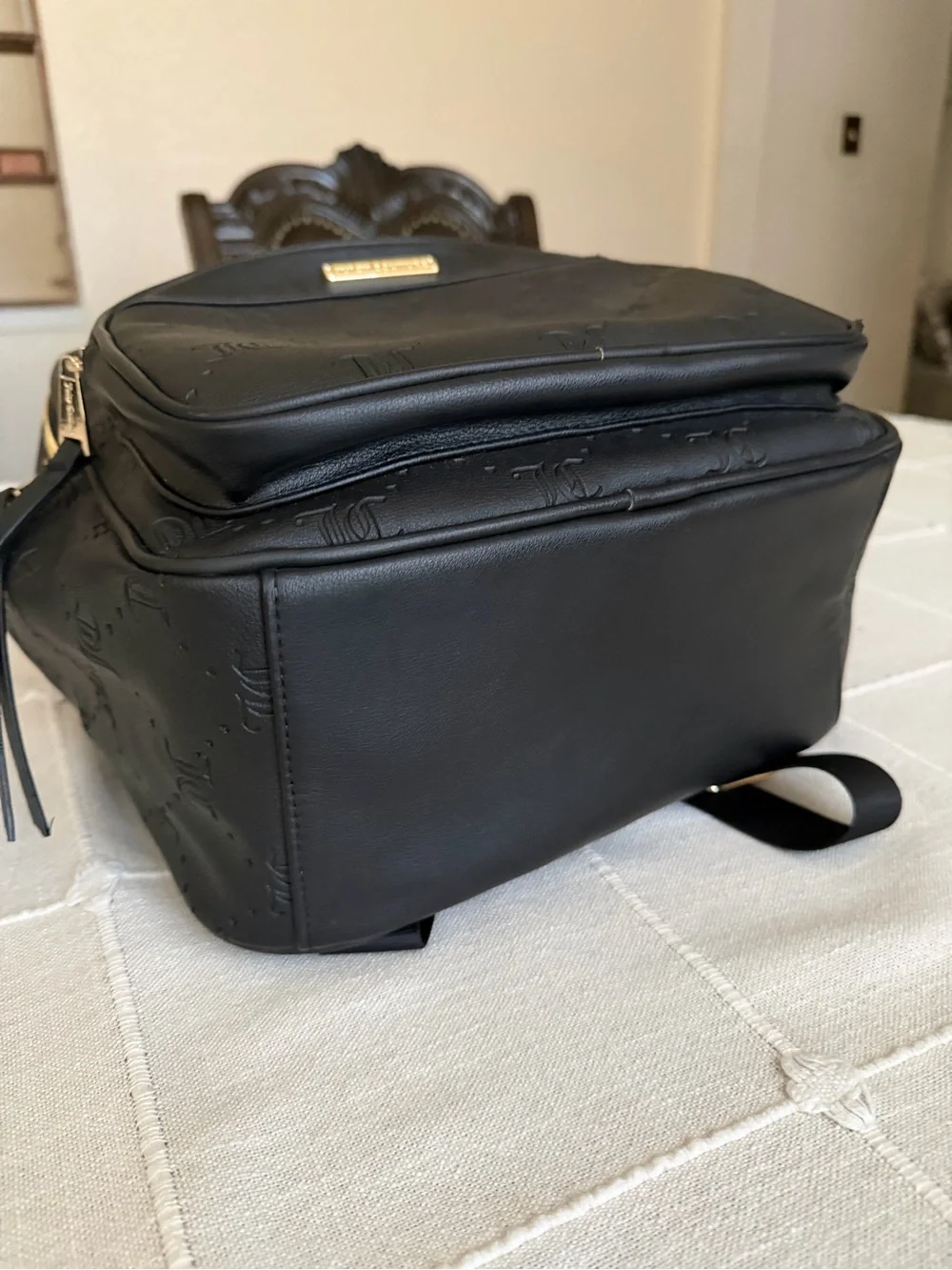Juicy Couture Black Embossed Logo Backpack with Gold Hardware